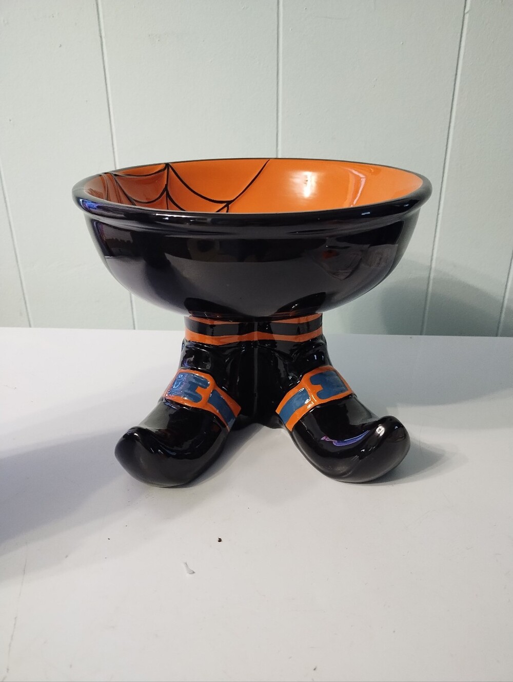New Toil And Trouble Large Ceramic Candy Bowl with Witch Boot Base